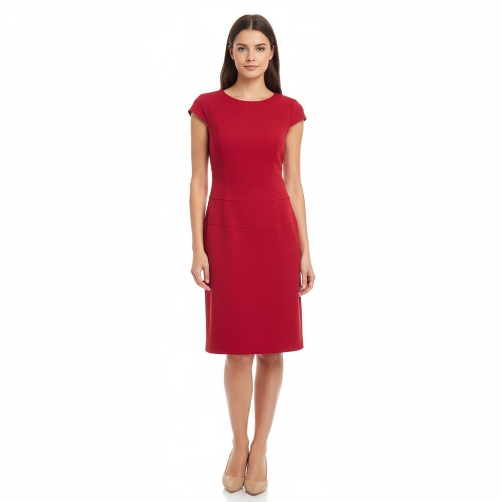 JONES NEW YORK Dress Womens Size 10 Red Cap Sleeve Textured Fabric Elegant Chic - Picture 4 of 7